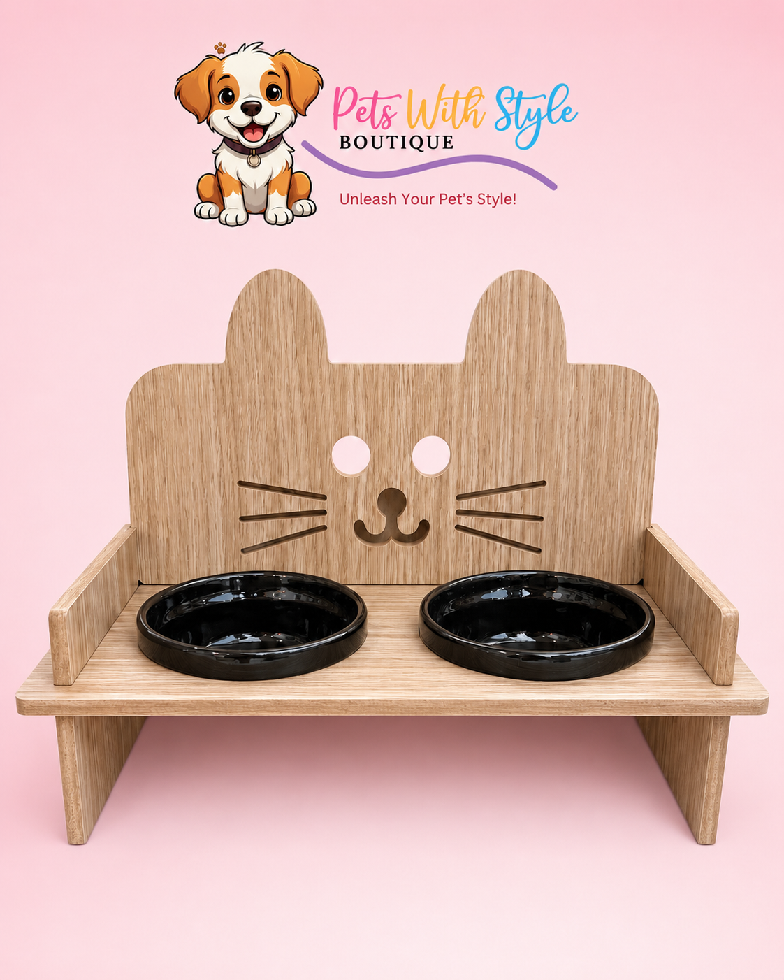 Ahşap Kulaklı Mama Su Kabı Standı Kedi / Köpek