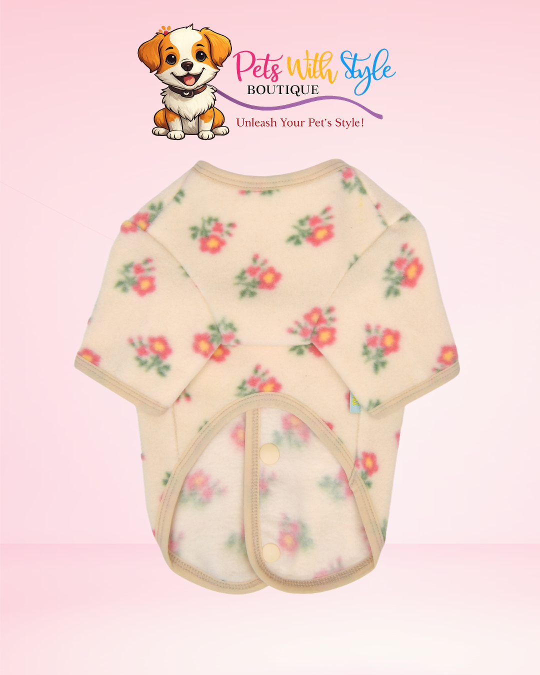 Olchi Flower Button Köpek Kıyafeti – Çiçekli Düğmeli Evcil Hayvan Kıyafeti