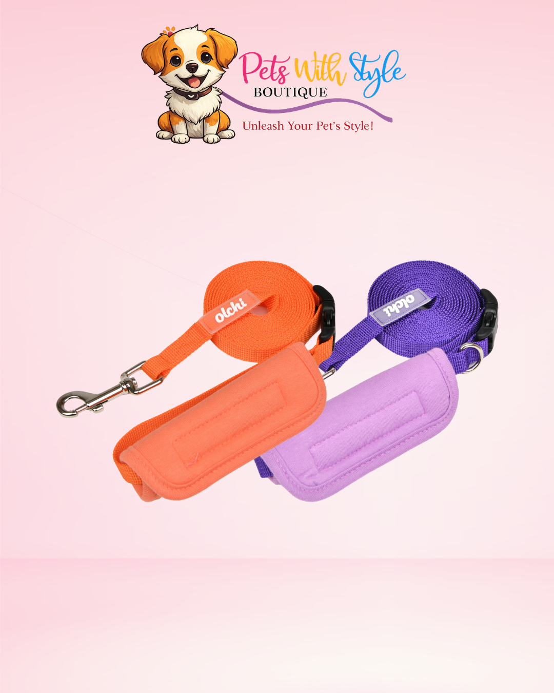 Olchi Flowers Leash Köpek Gezdirme Kayışı – Çiçekli Mor & Turuncu Tasarımlı Tasma