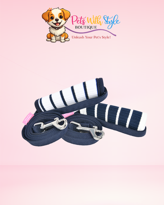 Pinkaholic Cordelia Leash Köpek Gezdirme Kayışı – Kırık Beyaz & Lacivert Klasik Tasma