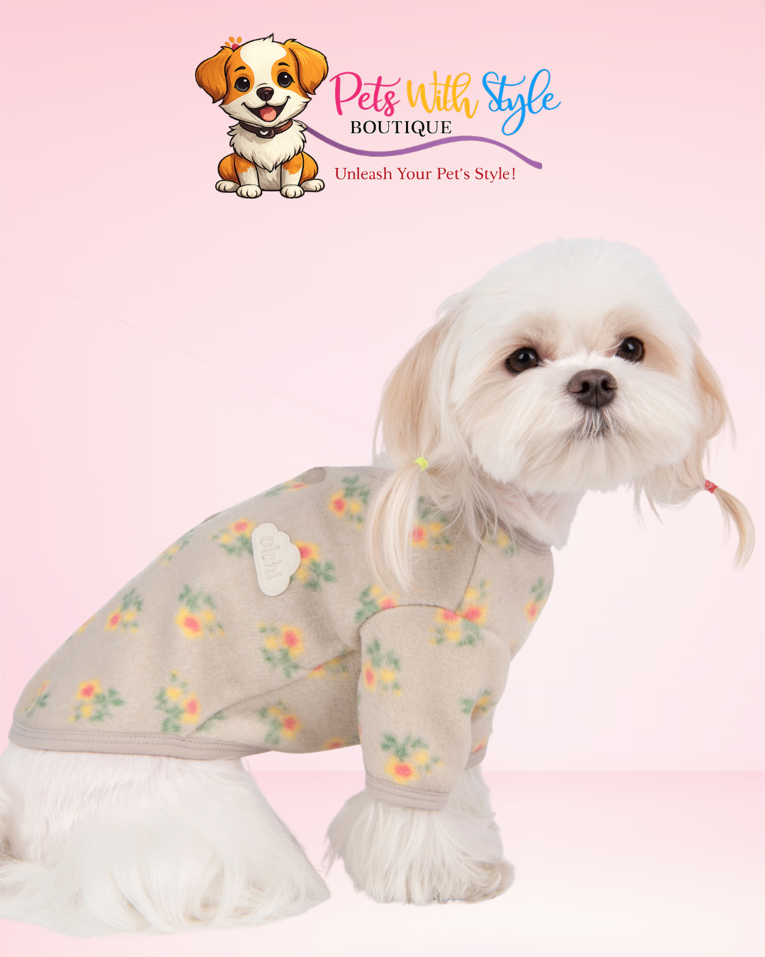 Olchi Flower Button Köpek Kıyafeti – Çiçekli Düğmeli Evcil Hayvan Kıyafeti
