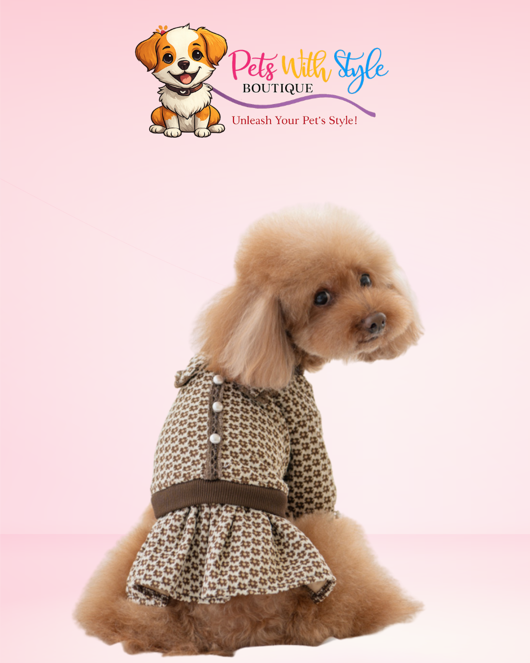 Pinkaholic Essie Brown Köpek Elbisesi – Kahverengi Tonlu Şık Evcil Hayvan Elbisesi
