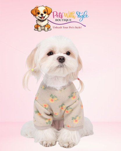 Olchi Flower Button Köpek Kıyafeti – Çiçekli Düğmeli Evcil Hayvan Kıyafeti