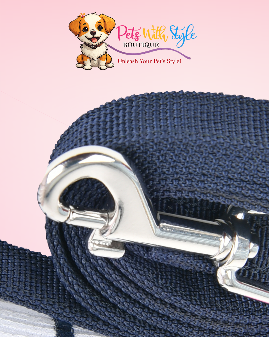 Pinkaholic Cordelia Leash Köpek Gezdirme Kayışı – Kırık Beyaz & Lacivert Klasik Tasma