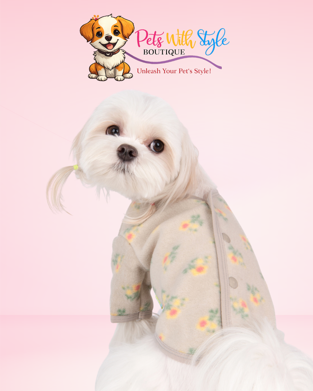 Olchi Flower Button Köpek Kıyafeti – Çiçekli Düğmeli Evcil Hayvan Kıyafeti