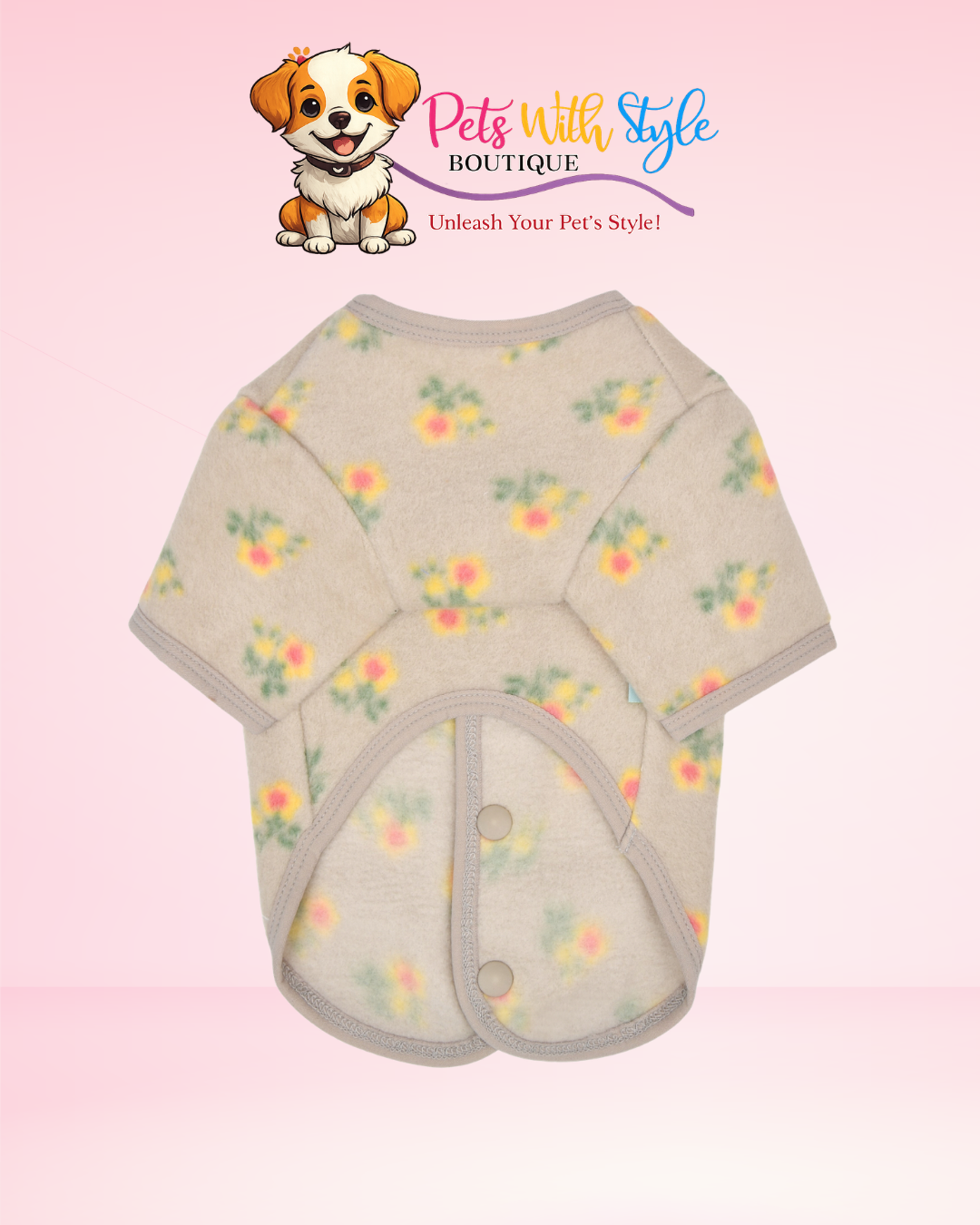 Olchi Flower Button Köpek Kıyafeti – Çiçekli Düğmeli Evcil Hayvan Kıyafeti