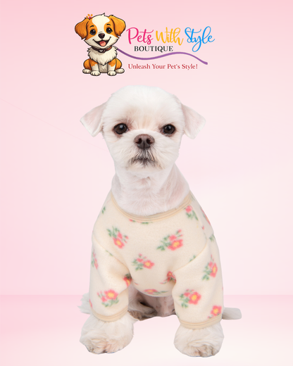 Olchi Flower Button Köpek Kıyafeti – Çiçekli Düğmeli Evcil Hayvan Kıyafeti